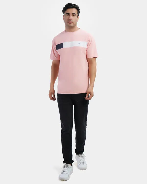 Pink_Cotton_Blend_Round_Neck_Regular_Fit_Solid_Western_Wear_Casual_T-Shirt