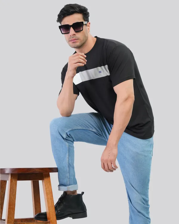 Black_Cotton_Blend_Round_Neck_Regular_Fit_Solid_Western_Wear_Casual_T-Shirt