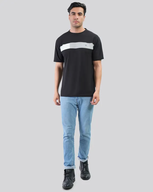 Black_Cotton_Blend_Round_Neck_Regular_Fit_Solid_Western_Wear_Casual_T-Shirt
