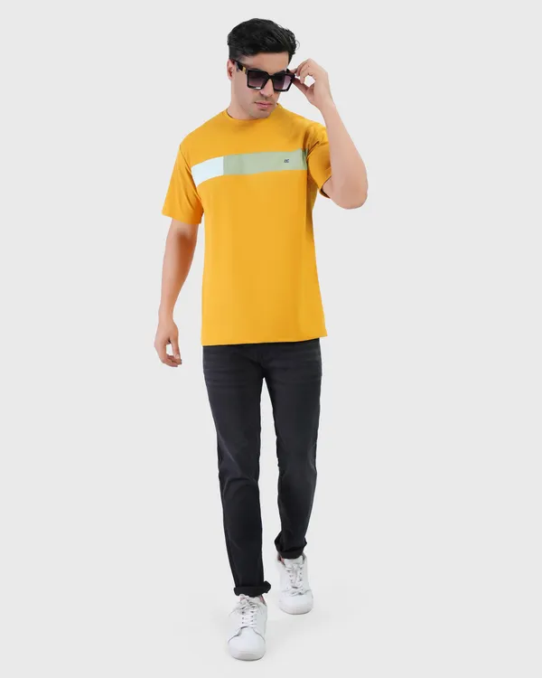 Mustard_Cotton_Blend_Round_Neck_Regular_Fit_Solid_Western_Wear_Casual_T-Shirt