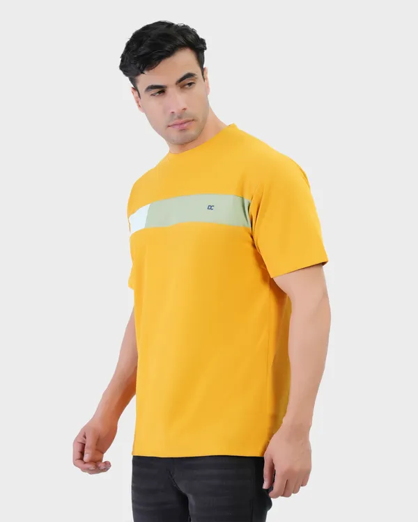 Mustard_Cotton_Blend_Round_Neck_Regular_Fit_Solid_Western_Wear_Casual_T-Shirt