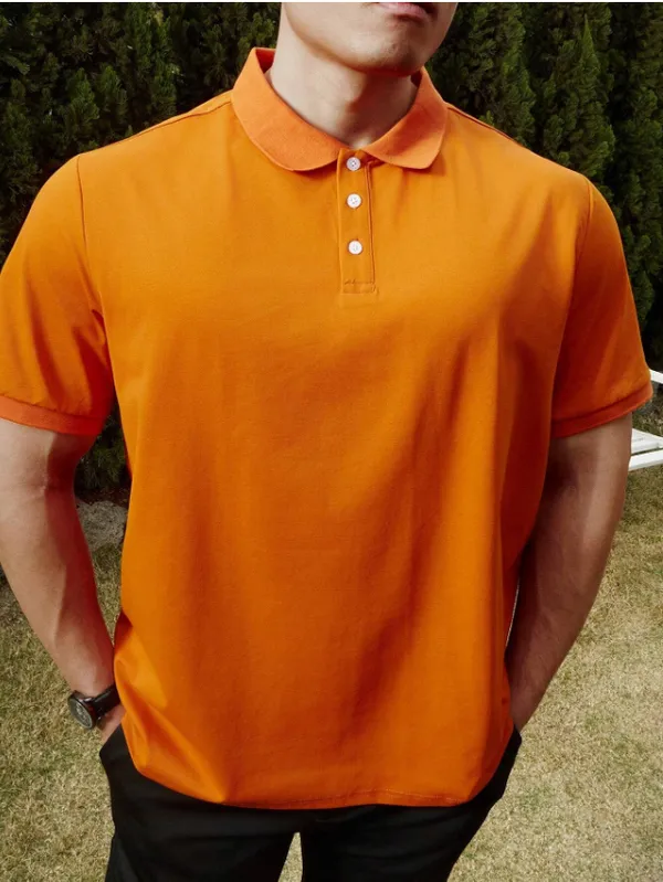 Orange_Cotton_Blend_Polo_Regular_Fit_Solid_Western_Wear_Casual_T-Shirt