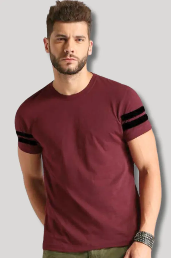 Maroon_Cotton_Blend_Round_Neck_Regular_Fit_Solid_Western_Wear_Casual_T-Shirt