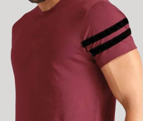 Maroon_Cotton_Blend_Round_Neck_Regular_Fit_Solid_Western_Wear_Casual_T-Shirt
