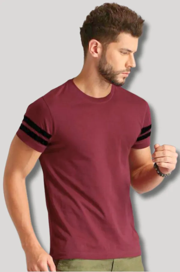 Maroon_Cotton_Blend_Round_Neck_Regular_Fit_Solid_Western_Wear_Casual_T-Shirt