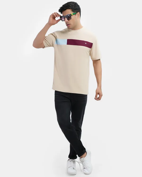 Camel_Cotton_Blend_Round_Neck_Regular_Fit_Solid_Western_Wear_Casual_T-Shirt