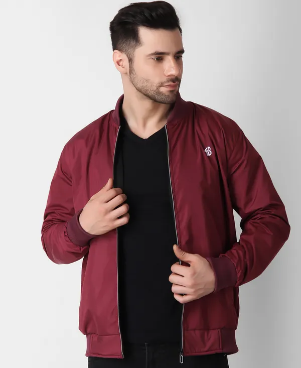 Maroon_Nylon_Regular_Fit_Men's_Windcheater_Jacket