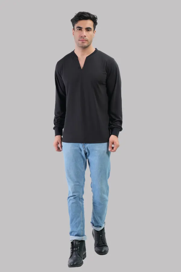Black_Cotton_Blend_Regular_Fit_Solid_Western_Wear_Casual_T-Shirt