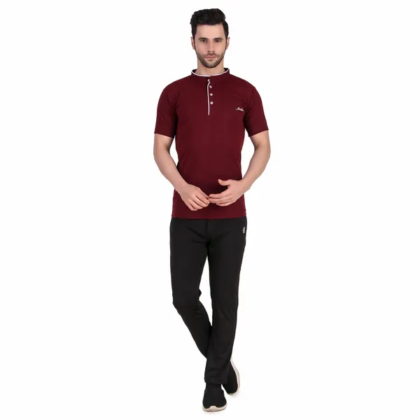 Maroon_Cotton_Blend_Regular_Fit_Solid_Western_Wear_Casual_T-Shirt