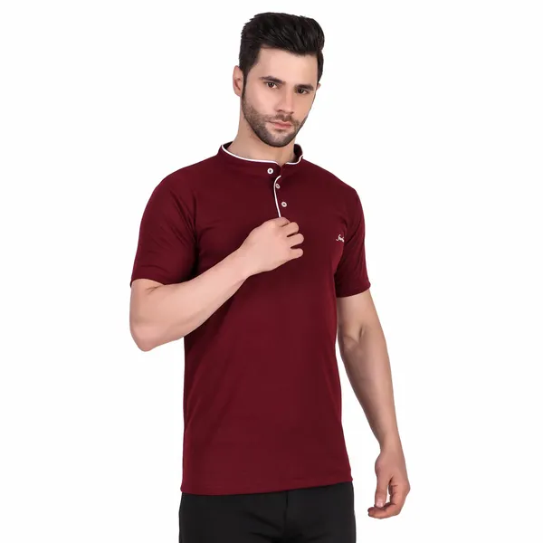 Maroon_Cotton_Blend_Regular_Fit_Solid_Western_Wear_Casual_T-Shirt