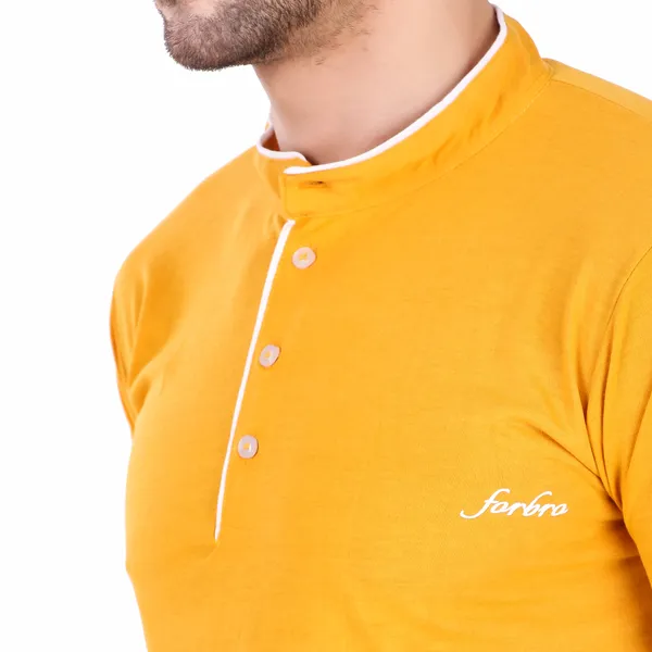 Mustard_Yellow_Cotton_Blend_Regular_Fit_Solid_Western_Wear_Casual_T-Shirt