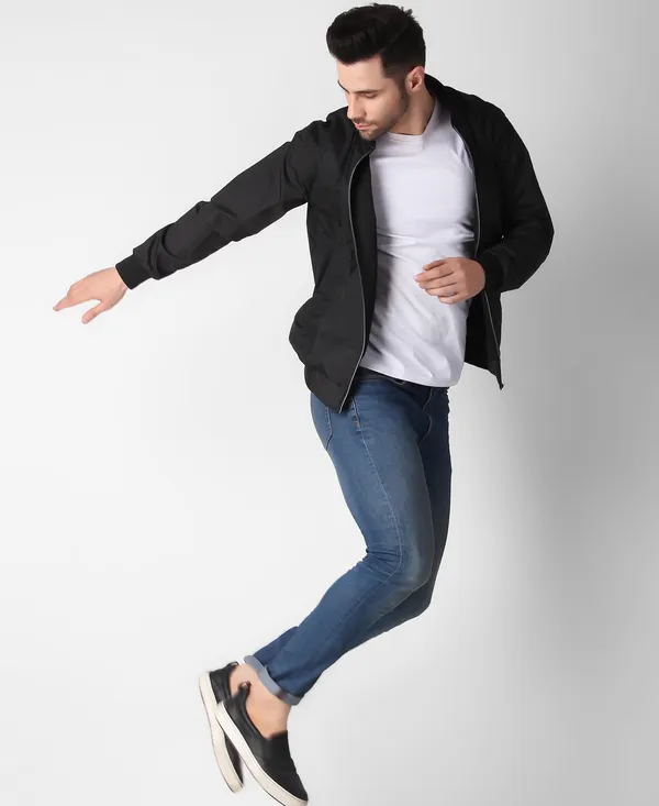 Black_Nylon_Regular_Fit_Men's_Windcheater_Jacket