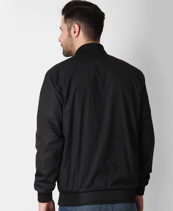 Black_Nylon_Regular_Fit_Men's_Windcheater_Jacket
