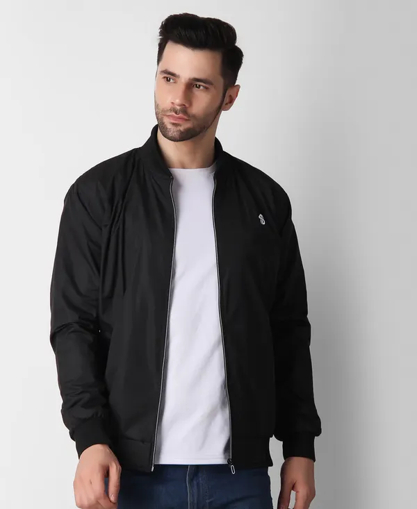 Black_Nylon_Regular_Fit_Men's_Windcheater_Jacket
