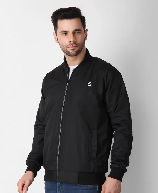 Black_Nylon_Regular_Fit_Men's_Windcheater_Jacket