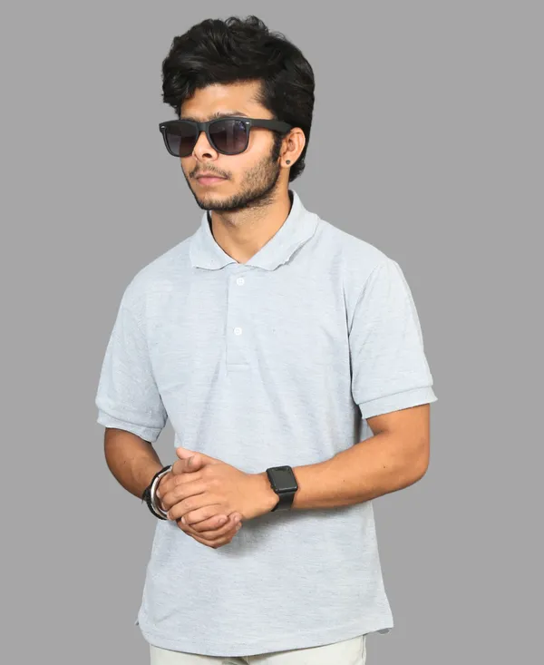 Grey_Cotton_Blend_Polo_Regular_Fit_Solid_Western_Wear_Casual_T-Shirt