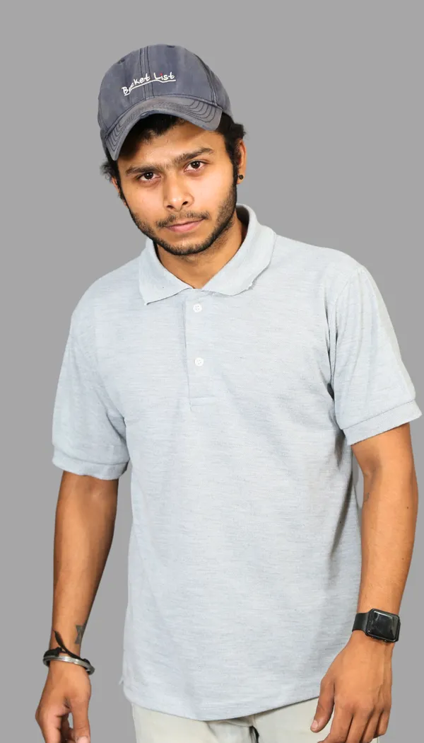 Grey_Cotton_Blend_Polo_Regular_Fit_Solid_Western_Wear_Casual_T-Shirt