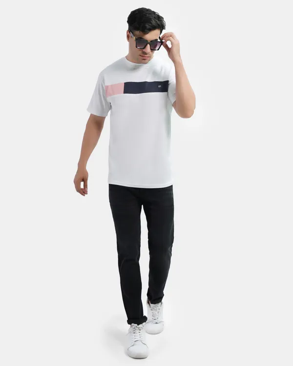 White_Cotton_Blend_Round_Neck_Regular_Fit_Solid_Western_Wear_Casual_T-Shirt