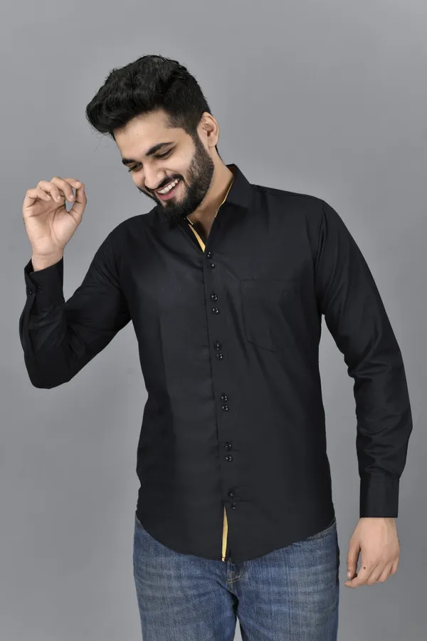 Black_Cotton_Blend_Regular_Fit_Full_Sleeve_Solid_Hip_Length_Shirt_For_Men
