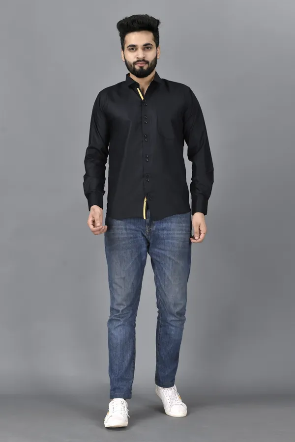 Black_Cotton_Blend_Regular_Fit_Full_Sleeve_Solid_Hip_Length_Shirt_For_Men