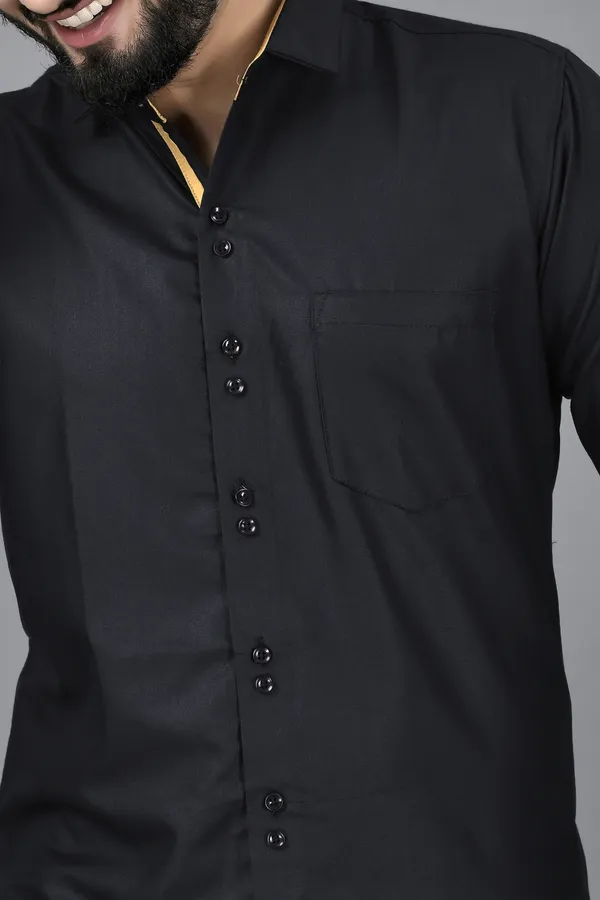 Black_Cotton_Blend_Regular_Fit_Full_Sleeve_Solid_Hip_Length_Shirt_For_Men