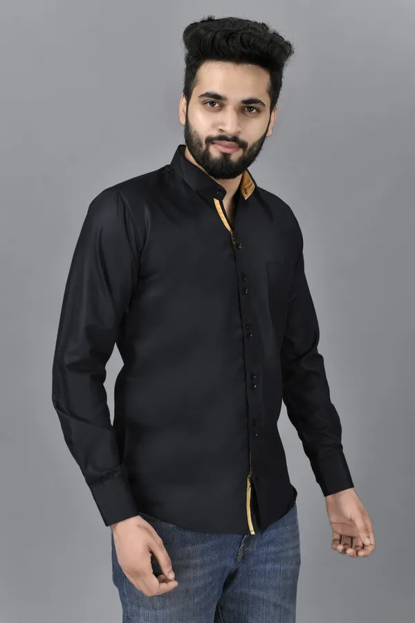Black_Cotton_Blend_Regular_Fit_Full_Sleeve_Solid_Hip_Length_Shirt_For_Men