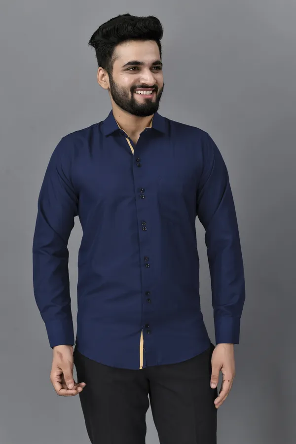 Dark_Blue_Cotton_Blend_Regular_Fit_Full_Sleeve_Solid_Hip_Length_Shirt_For_Men