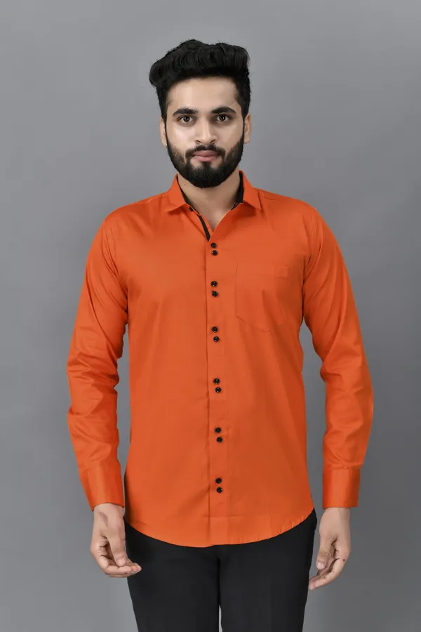 Orange_Cotton_Blend_Regular_Fit_Full_Sleeve_Solid_Hip_Length_Shirt_For_Men