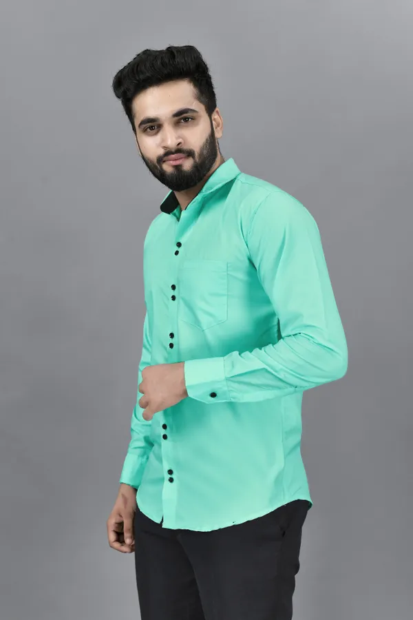 Light_Green_Cotton_Blend_Regular_Fit_Full_Sleeve_Solid_Hip_Length_Shirt_For_Men