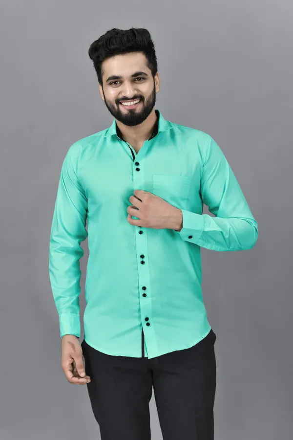 Light_Green_Cotton_Blend_Regular_Fit_Full_Sleeve_Solid_Hip_Length_Shirt_For_Men