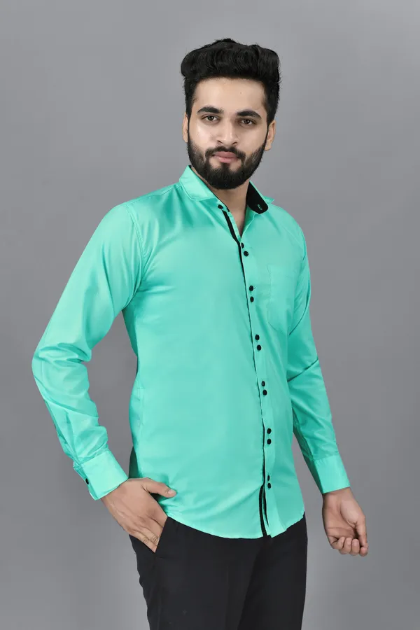 Light_Green_Cotton_Blend_Regular_Fit_Full_Sleeve_Solid_Hip_Length_Shirt_For_Men
