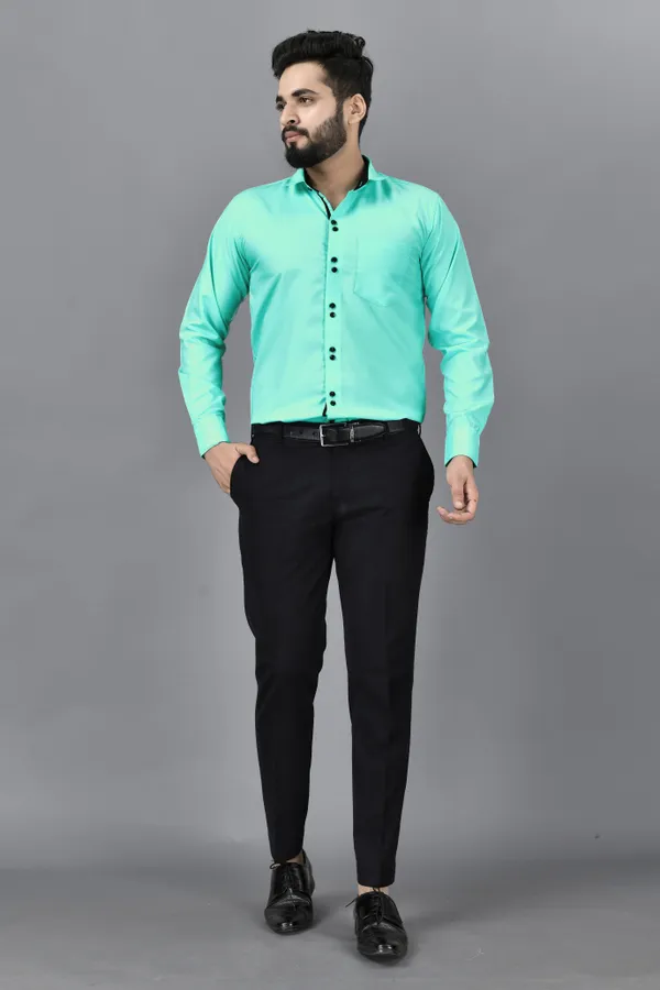 Light_Green_Cotton_Blend_Regular_Fit_Full_Sleeve_Solid_Hip_Length_Shirt_For_Men