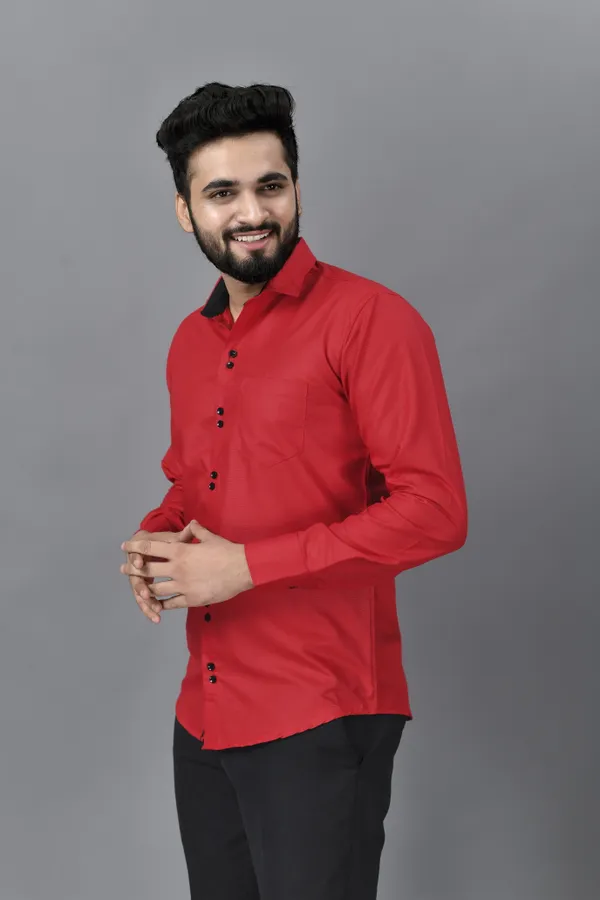 Red_Cotton_Blend_Regular_Fit_Full_Sleeve_Solid_Hip_Length_Shirt_For_Men