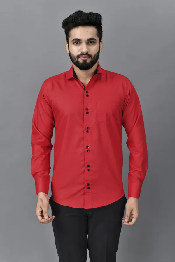 Red_Cotton_Blend_Regular_Fit_Full_Sleeve_Solid_Hip_Length_Shirt_For_Men