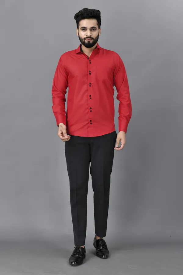 Red_Cotton_Blend_Regular_Fit_Full_Sleeve_Solid_Hip_Length_Shirt_For_Men