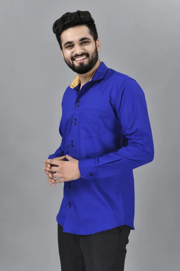 Royal_Blue_Cotton_Blend_Regular_Fit_Full_Sleeve_Solid_Hip_Length_Shirt_For_Men