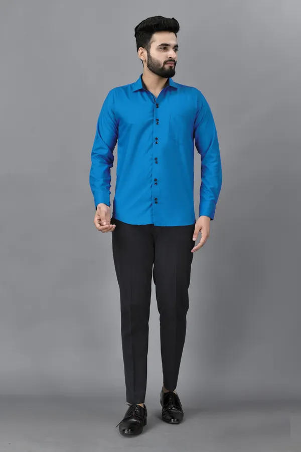 Blue_Cotton_Blend_Regular_Fit_Full_Sleeve_Solid_Hip_Length_Shirt_For_Men