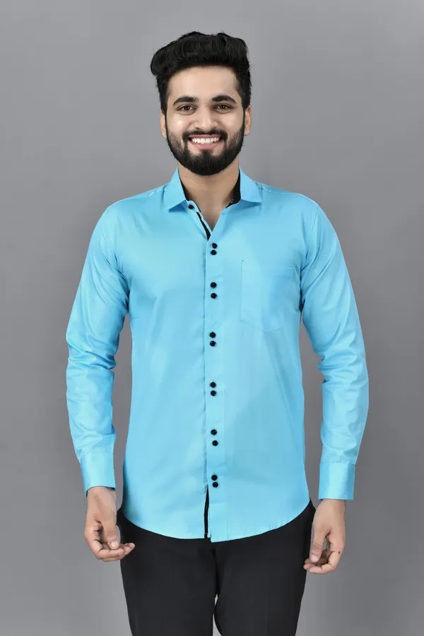 Light_Blue_Cotton_Blend_Regular_Fit_Full_Sleeve_Solid_Hip_Length_Shirt_For_Men