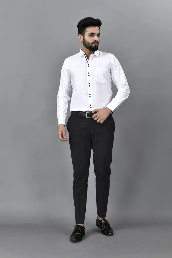 White_Cotton_Blend_Regular_Fit_Full_Sleeve_Solid_Hip_Length_Shirt_For_Men