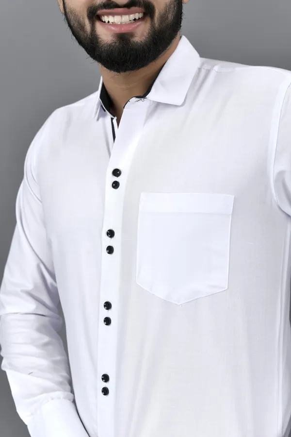 White_Cotton_Blend_Regular_Fit_Full_Sleeve_Solid_Hip_Length_Shirt_For_Men