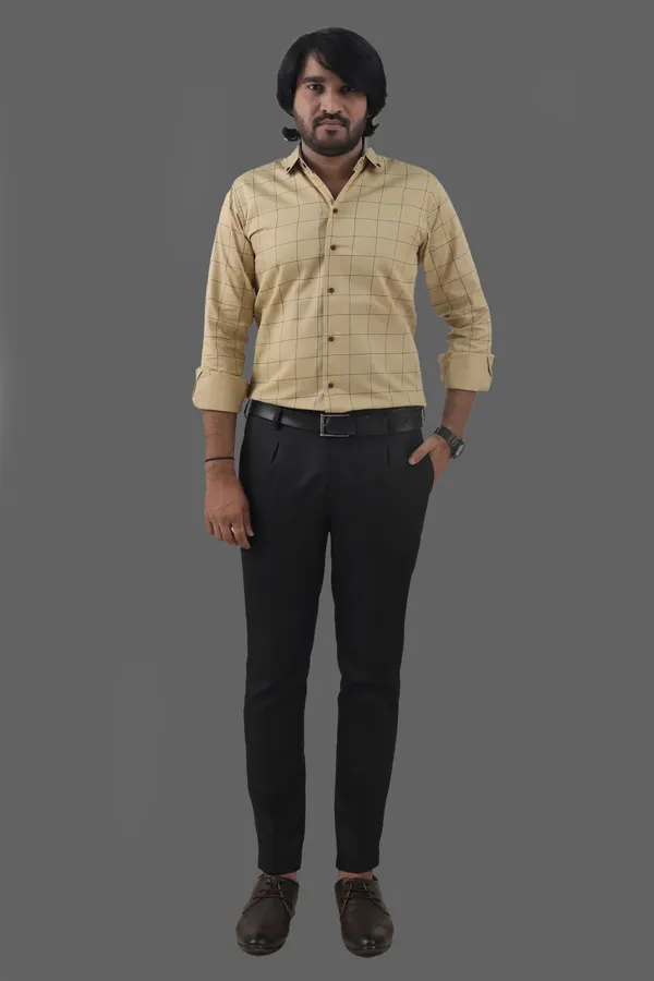 Beige_Cotton_Blend_Regular_Fit_Full_Sleeve_Checkered_Hip_Length_Shirt_For_Men