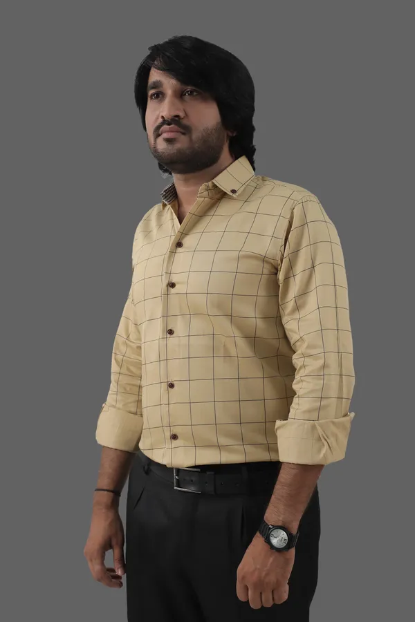 Beige_Cotton_Blend_Regular_Fit_Full_Sleeve_Checkered_Hip_Length_Shirt_For_Men