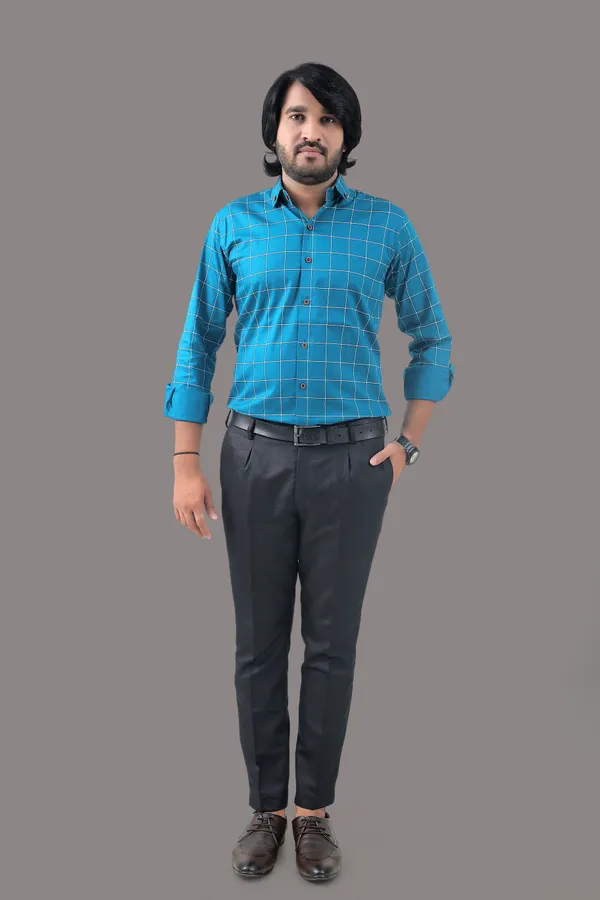 Blue_Cotton_Blend_Regular_Fit_Full_Sleeve_Checkered_Hip_Length_Shirt_For_Men