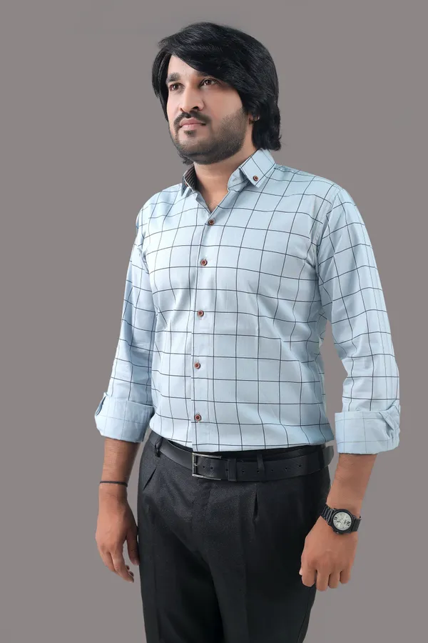 Light_Blue_Cotton_Blend_Regular_Fit_Full_Sleeve_Checkered_Hip_Length_Shirt_For_Men