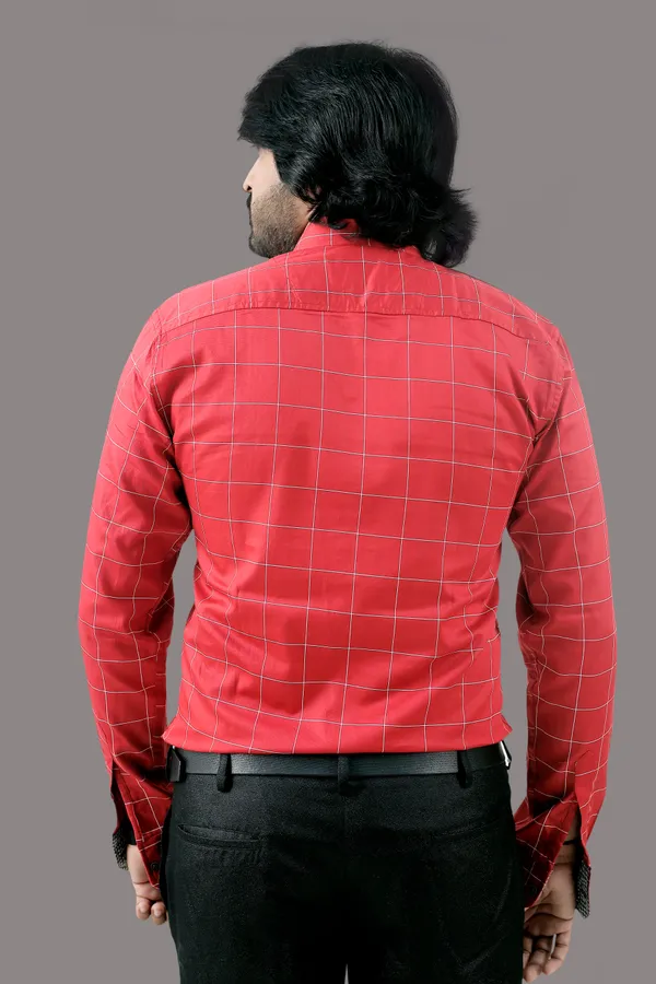 Red_Cotton_Blend_Regular_Fit_Full_Sleeve_Checkered_Hip_Length_Shirt_For_Men