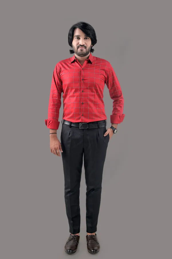 Red_Cotton_Blend_Regular_Fit_Full_Sleeve_Checkered_Hip_Length_Shirt_For_Men