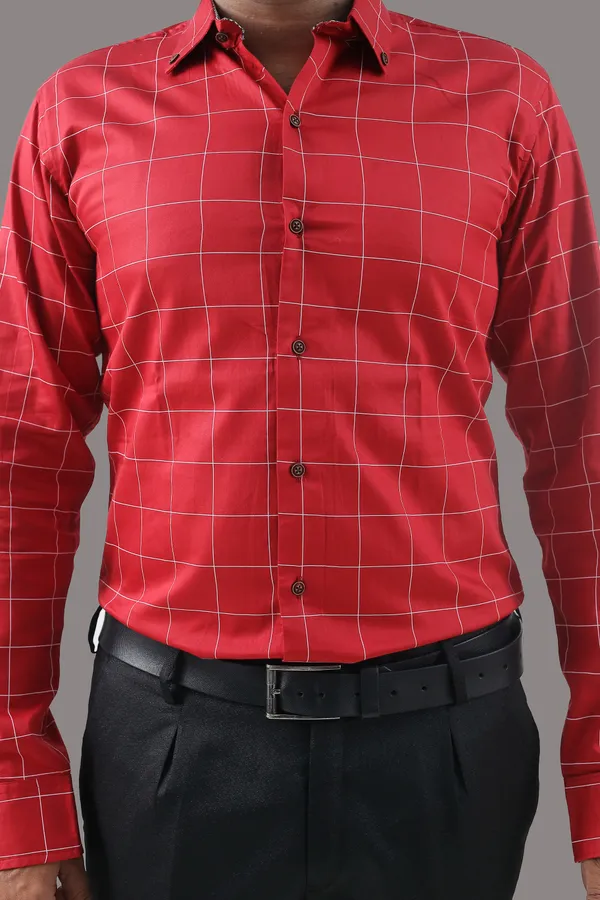 Red_Cotton_Blend_Regular_Fit_Full_Sleeve_Checkered_Hip_Length_Shirt_For_Men