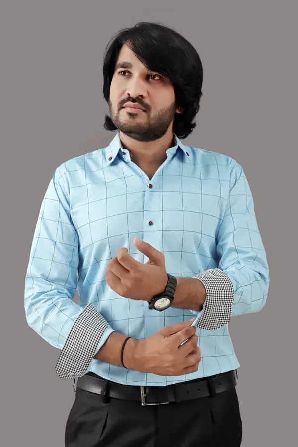 Light_Blue_Cotton_Blend_Regular_Fit_Full_Sleeve_Checkered_Hip_Length_Shirt_For_Men