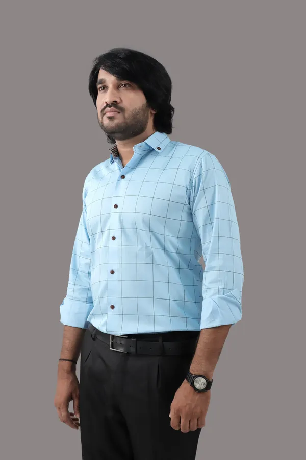 Light_Blue_Cotton_Blend_Regular_Fit_Full_Sleeve_Checkered_Hip_Length_Shirt_For_Men