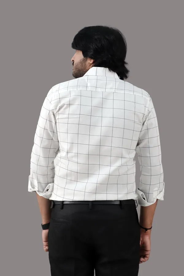 White_Cotton_Blend_Regular_Fit_Full_Sleeve_Checkered_Hip_Length_Shirt_For_Men